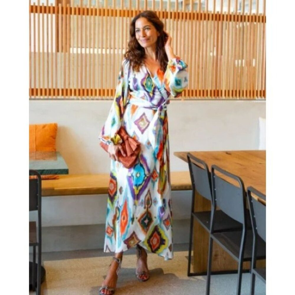 Smythe NEW Hostess Maxi Dress Geographic Size Medium Women’s Designer - Picture 2 of 7